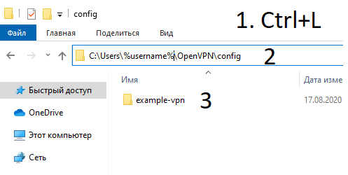 папка конфигураций OpenVPN